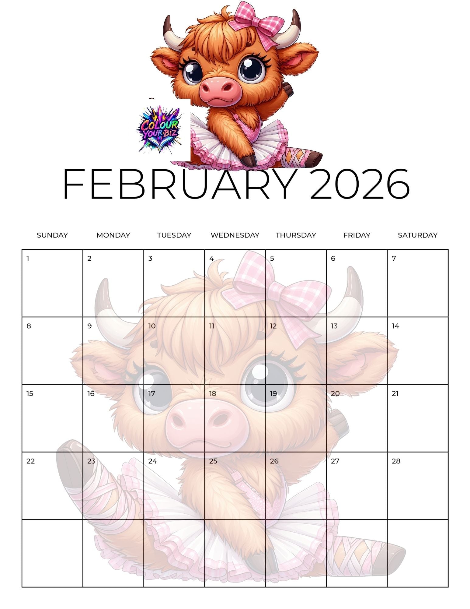 Cute Highland Cows 2026 Calendar