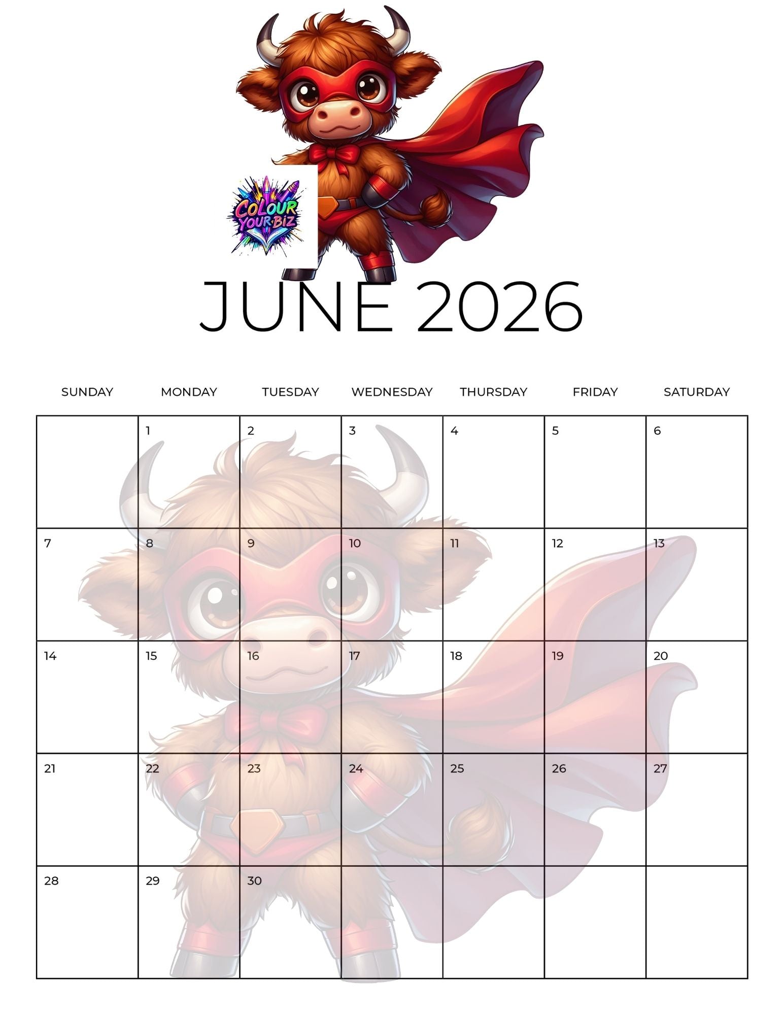Cute Highland Cows 2026 Calendar