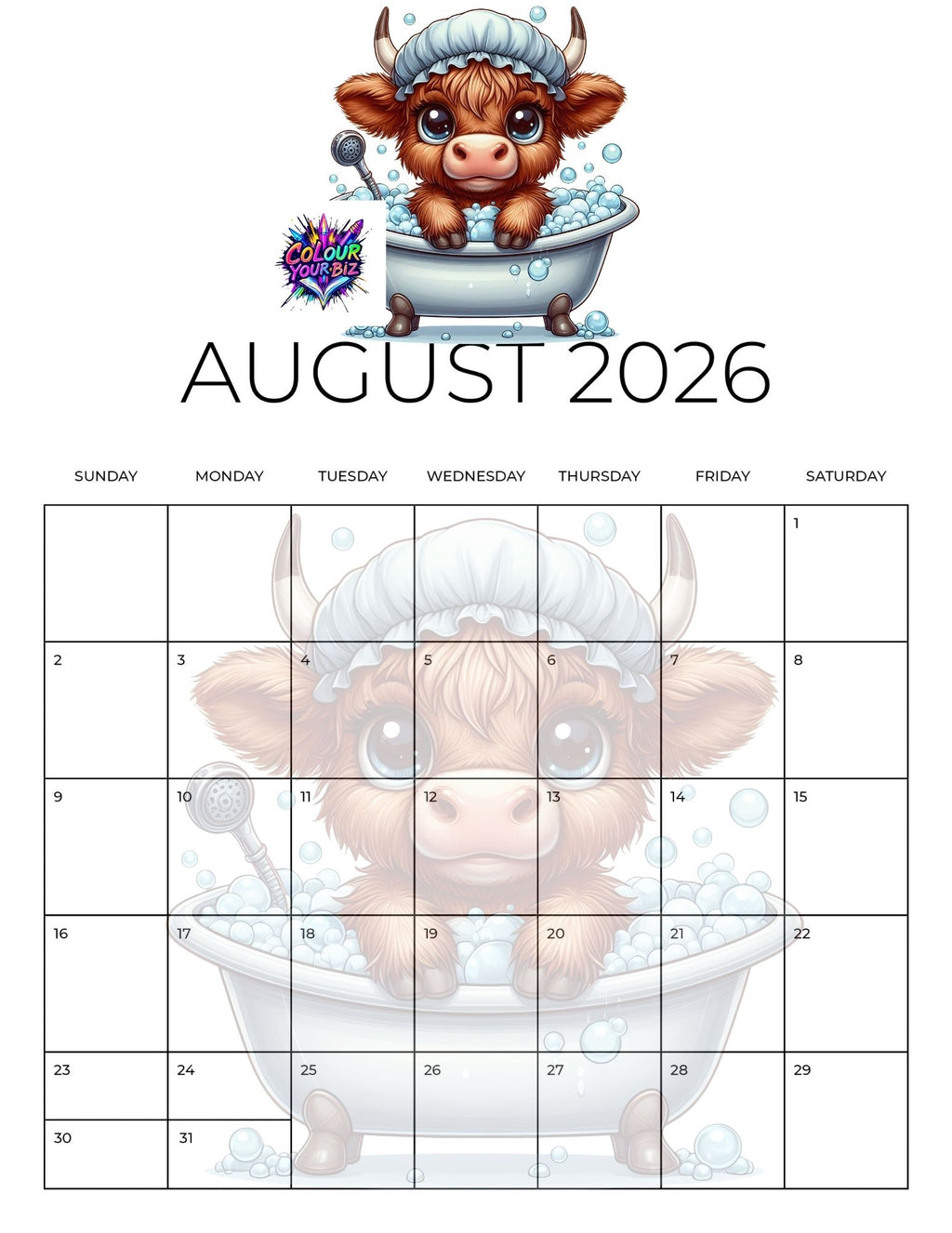 Cute Highland Cows 2026 Calendar