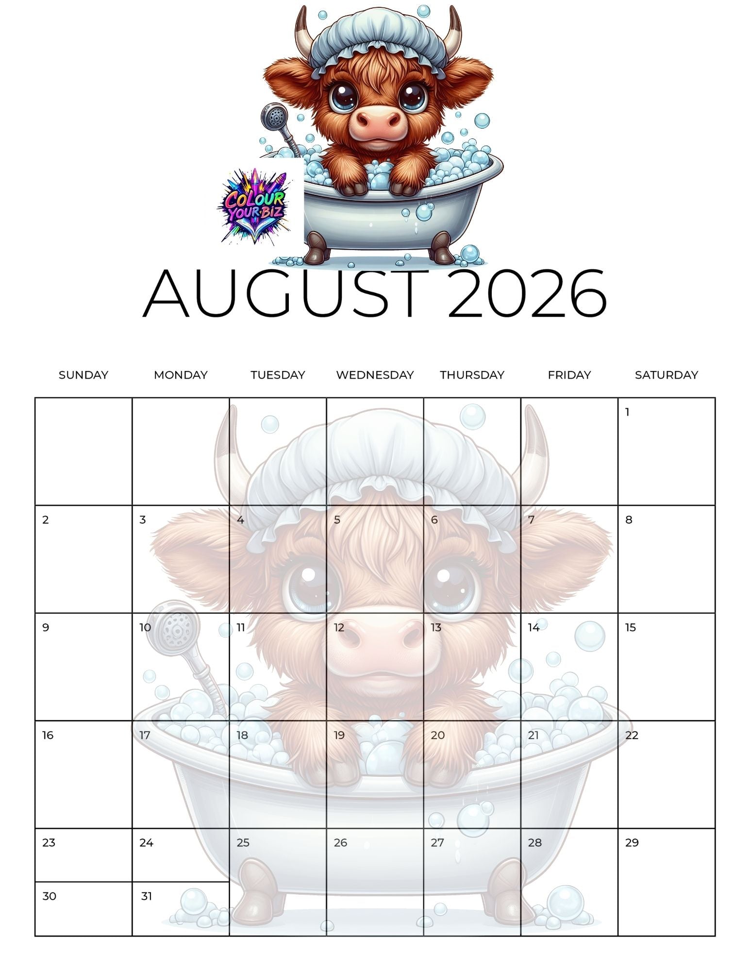 Cute Highland Cows 2026 Calendar