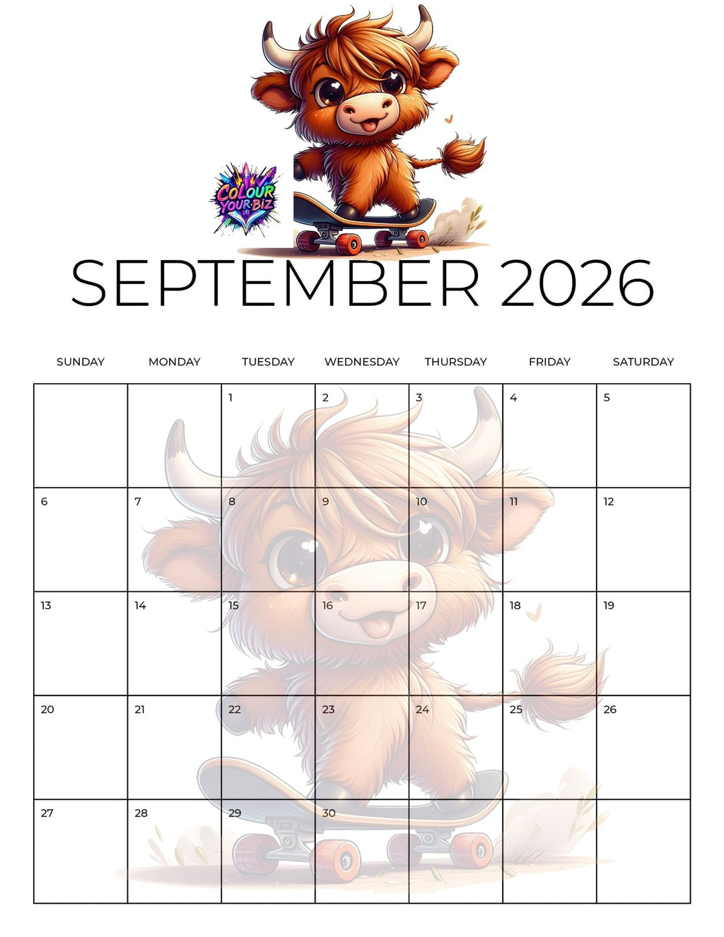 Cute Highland Cows 2026 Calendar