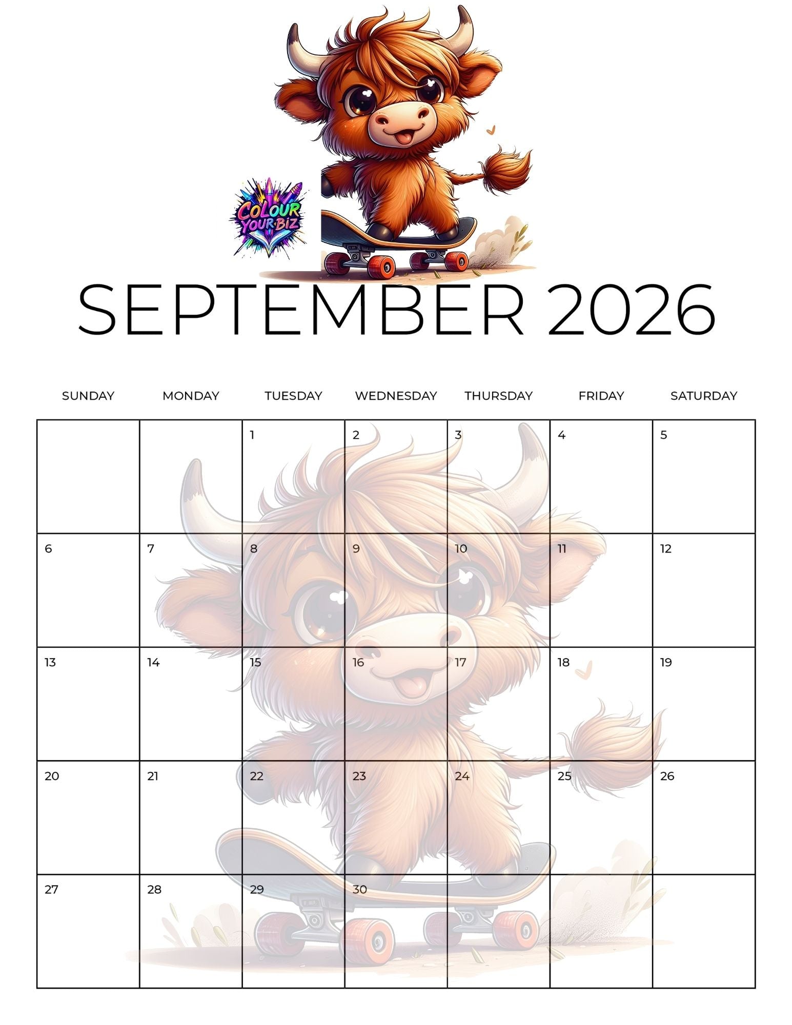Cute Highland Cows 2026 Calendar