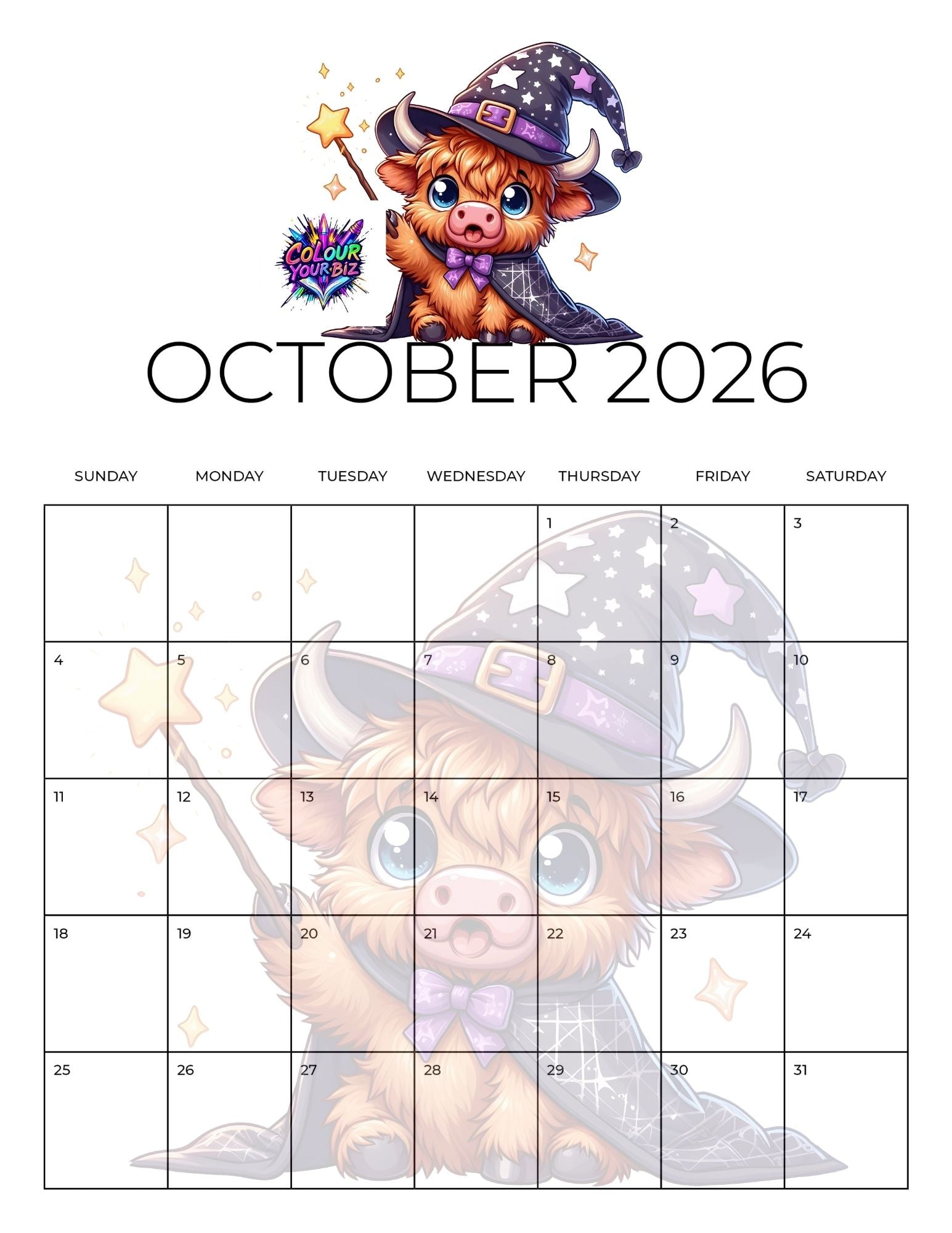 Cute Highland Cows 2026 Calendar