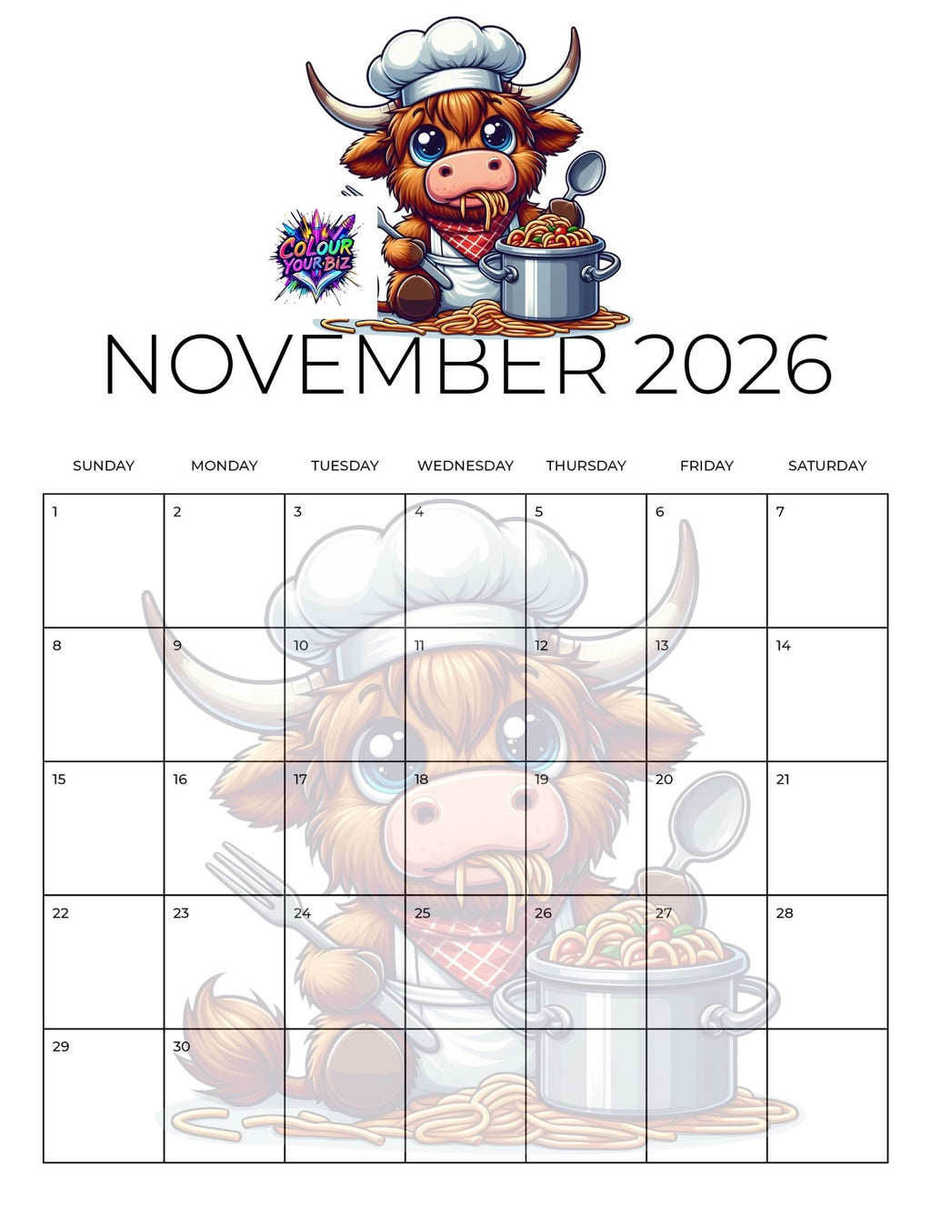 Cute Highland Cows 2026 Calendar