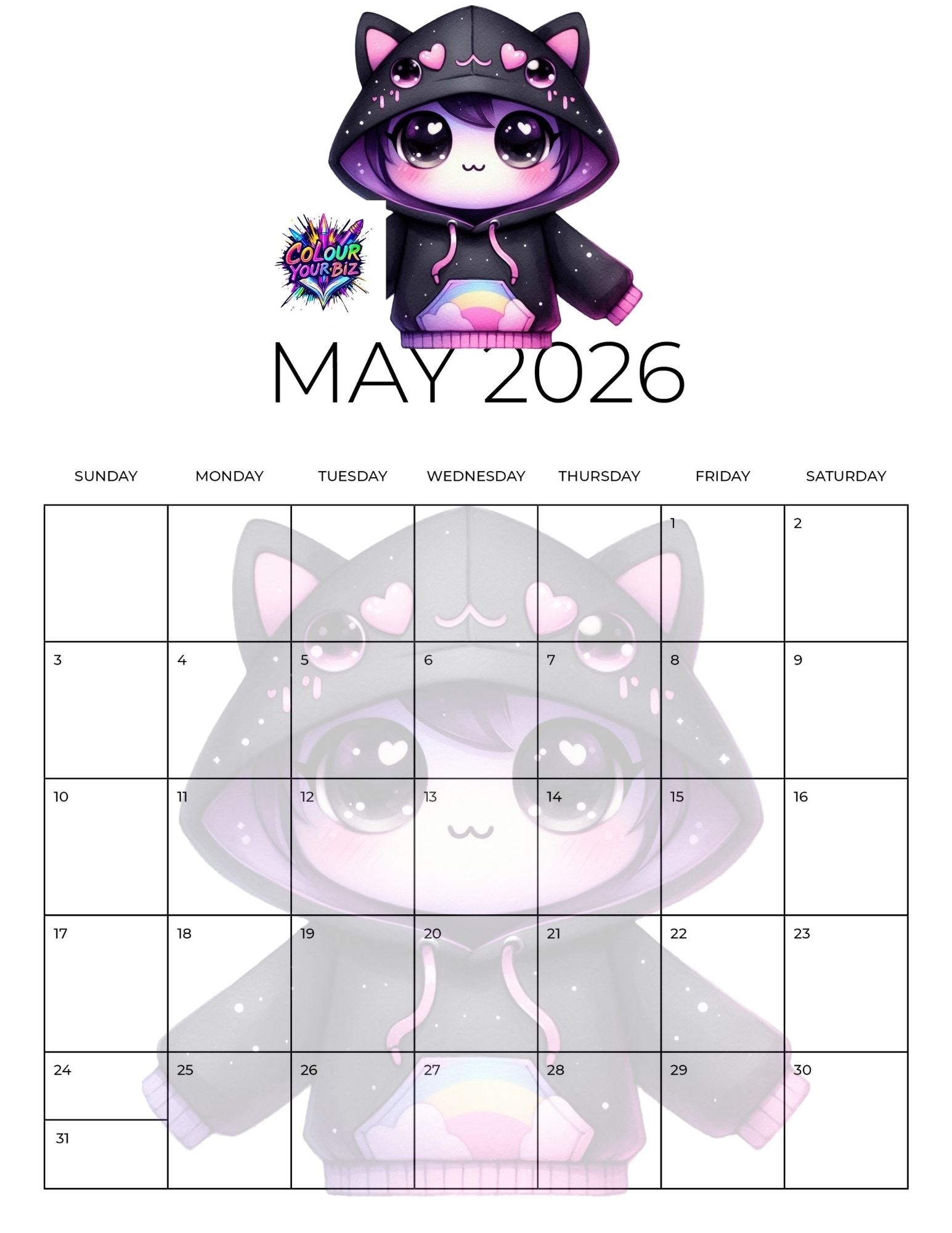 Cute Goth 2026 Calendar