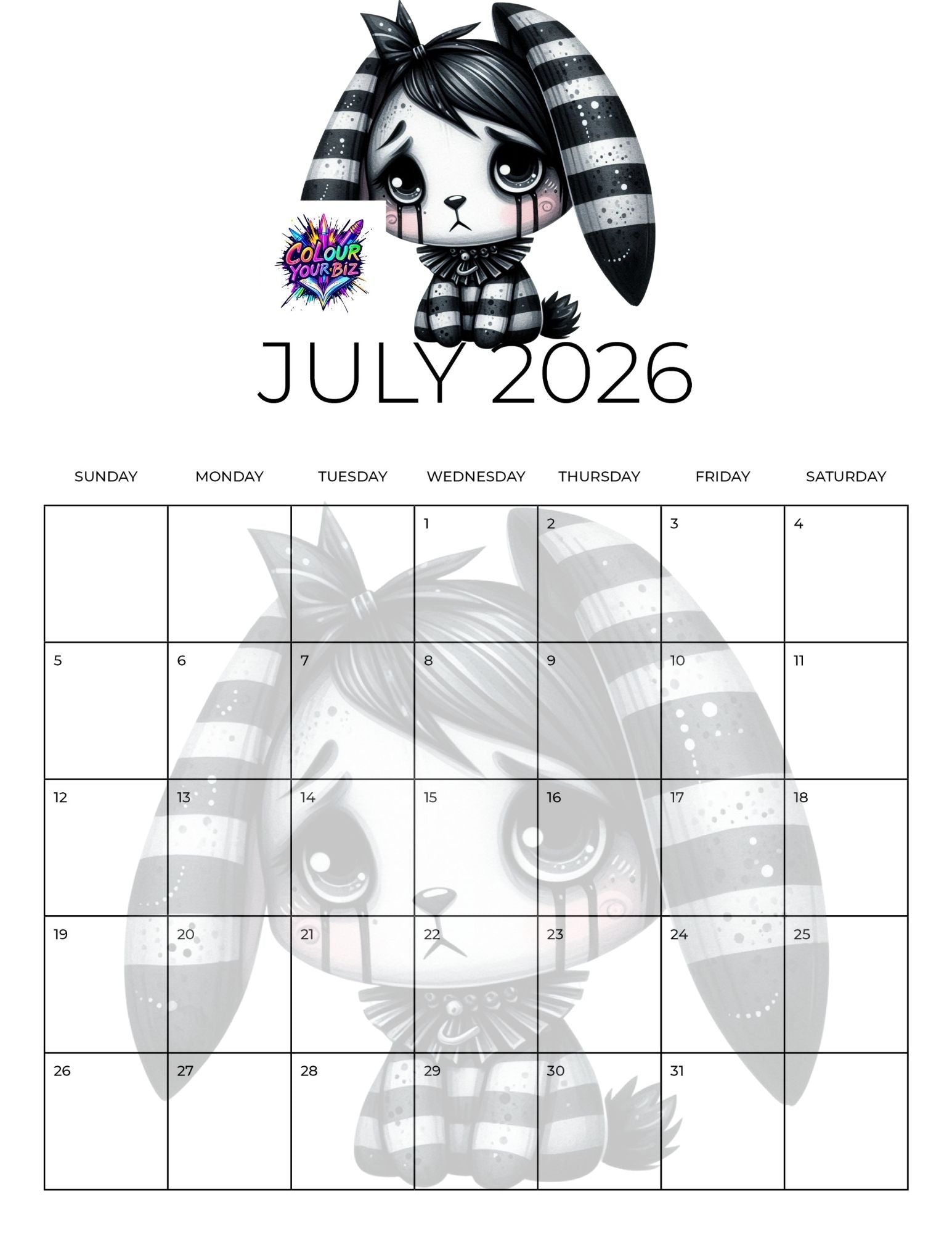 Cute Goth 2026 Calendar