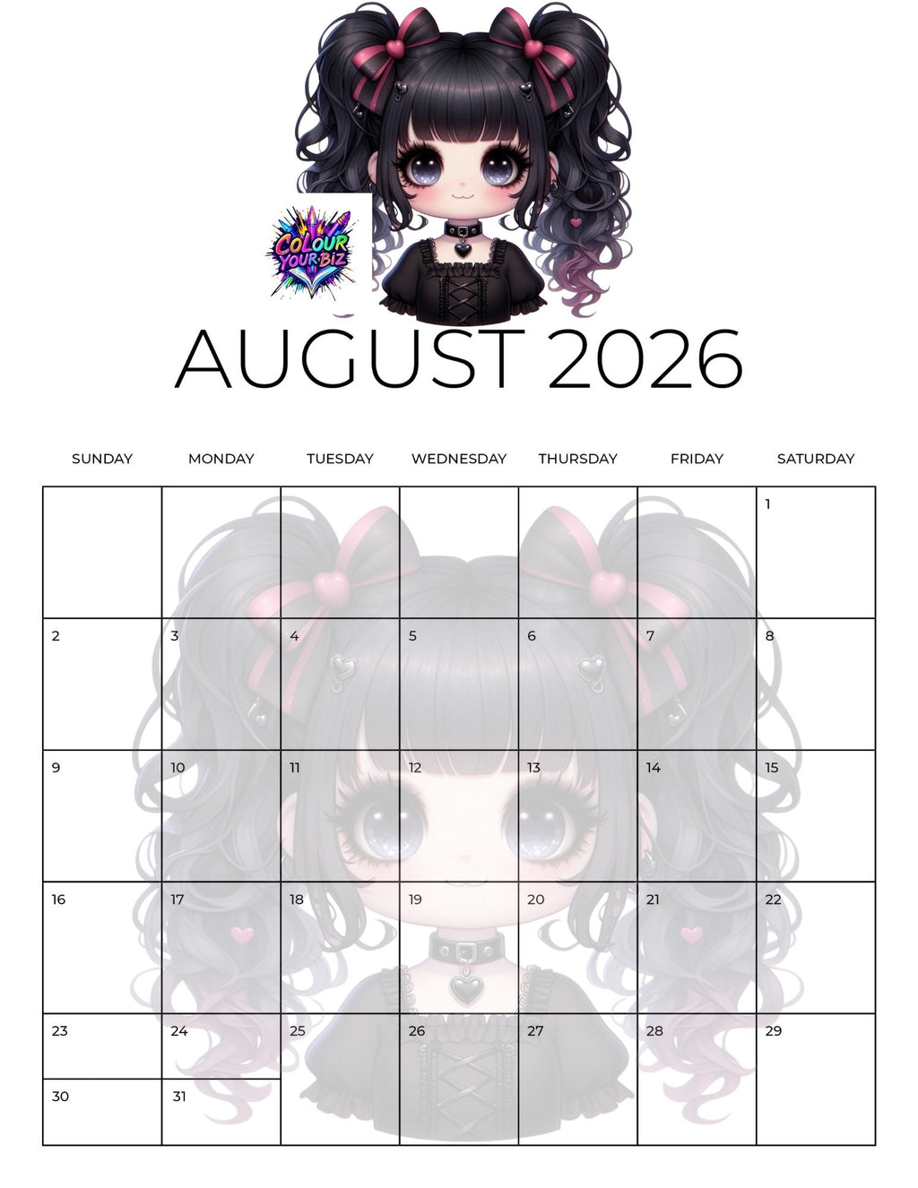 Cute Goth 2026 Calendar