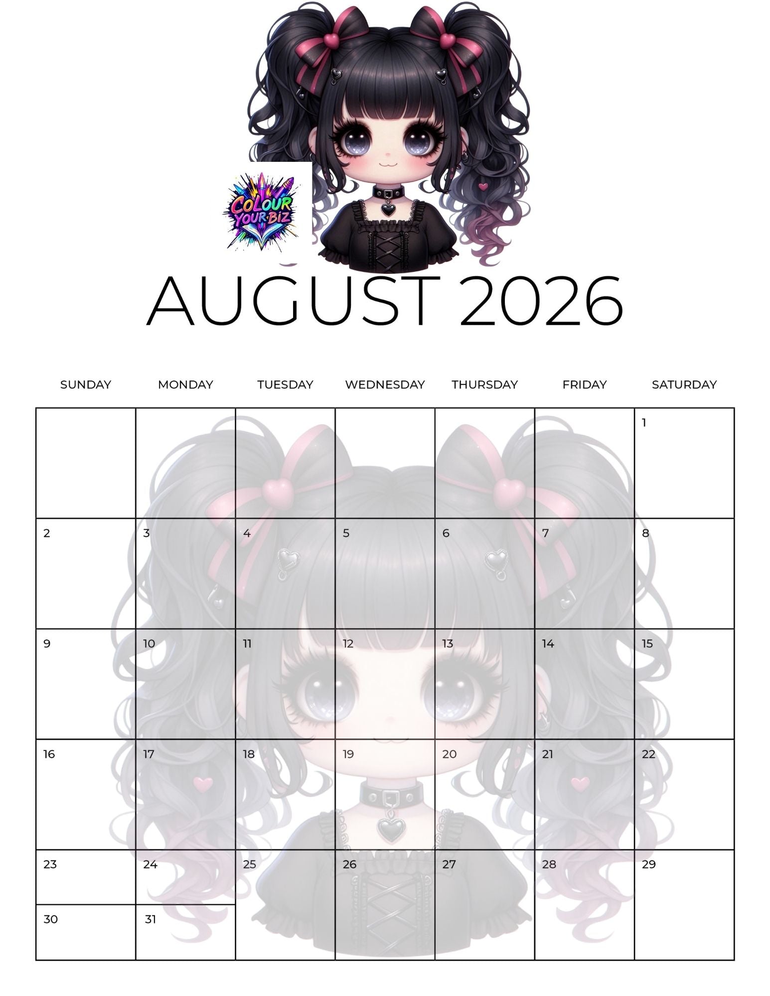 Cute Goth 2026 Calendar