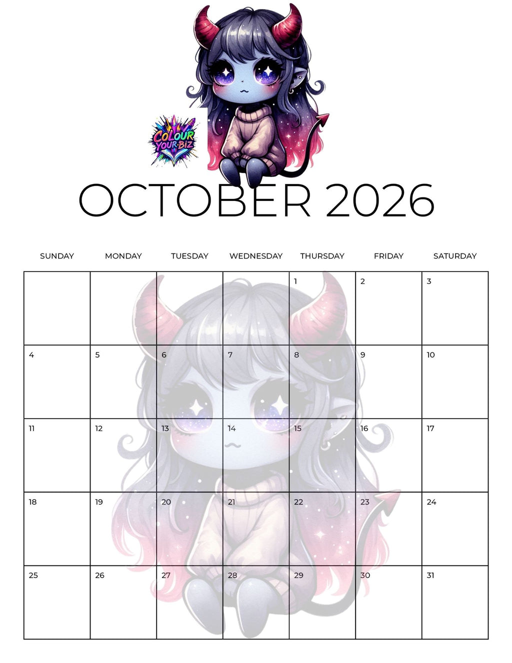 Cute Goth 2026 Calendar