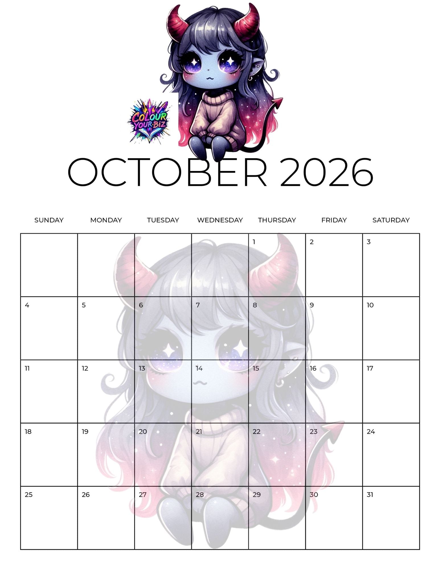 Cute Goth 2026 Calendar