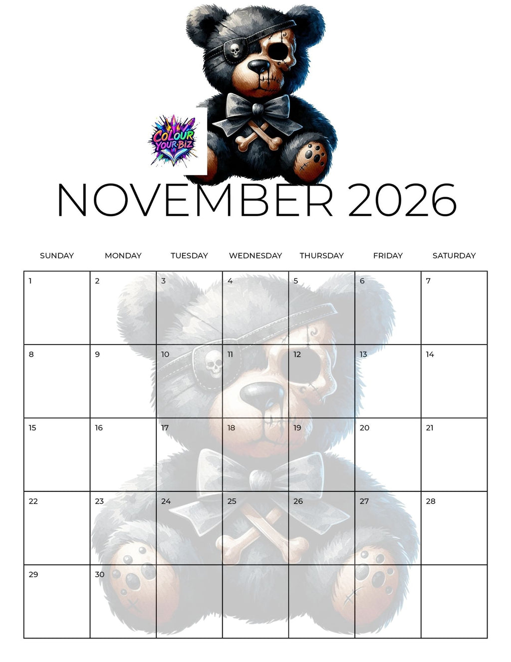 Cute Goth 2026 Calendar