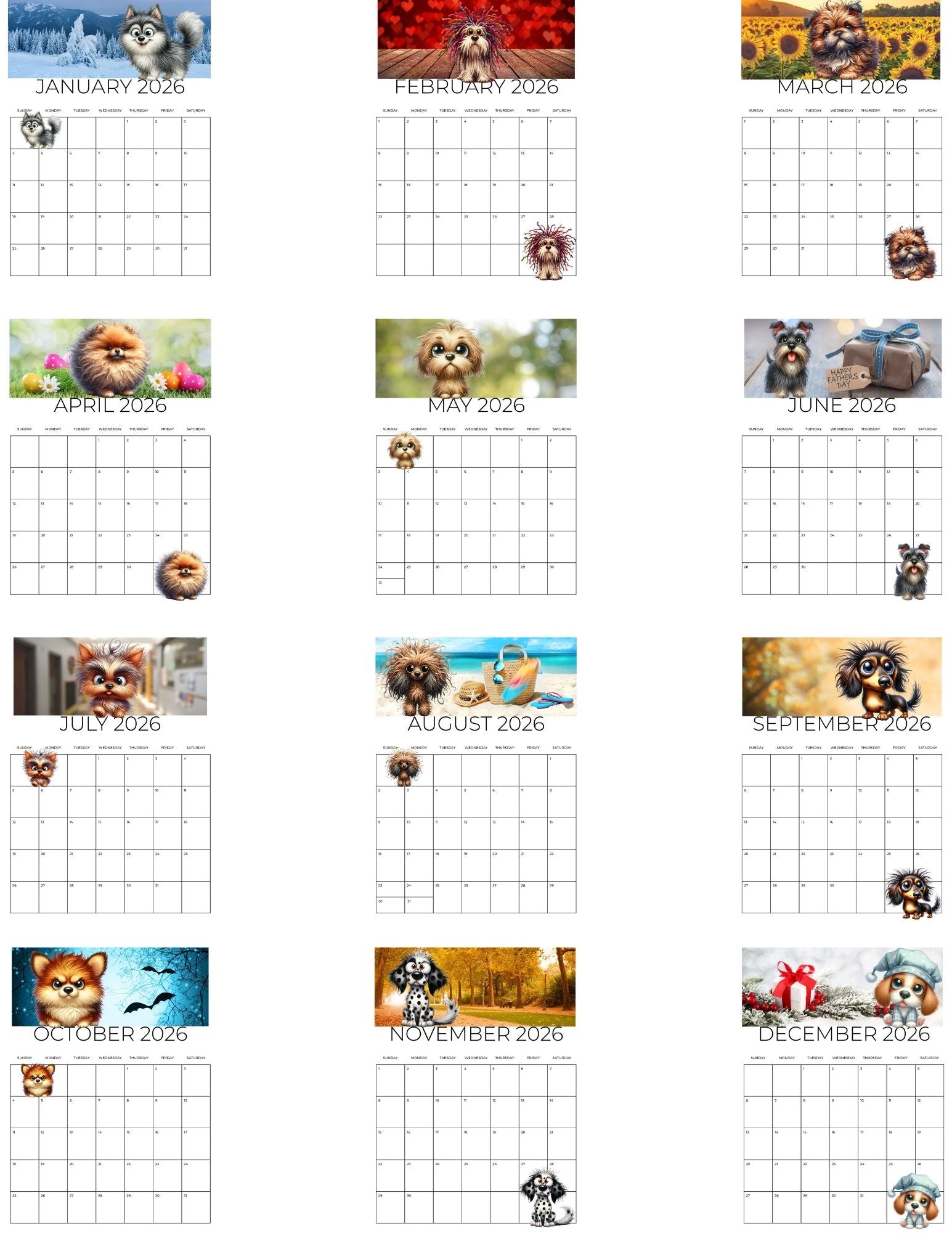 Funky Dogs 2026 Calendar
