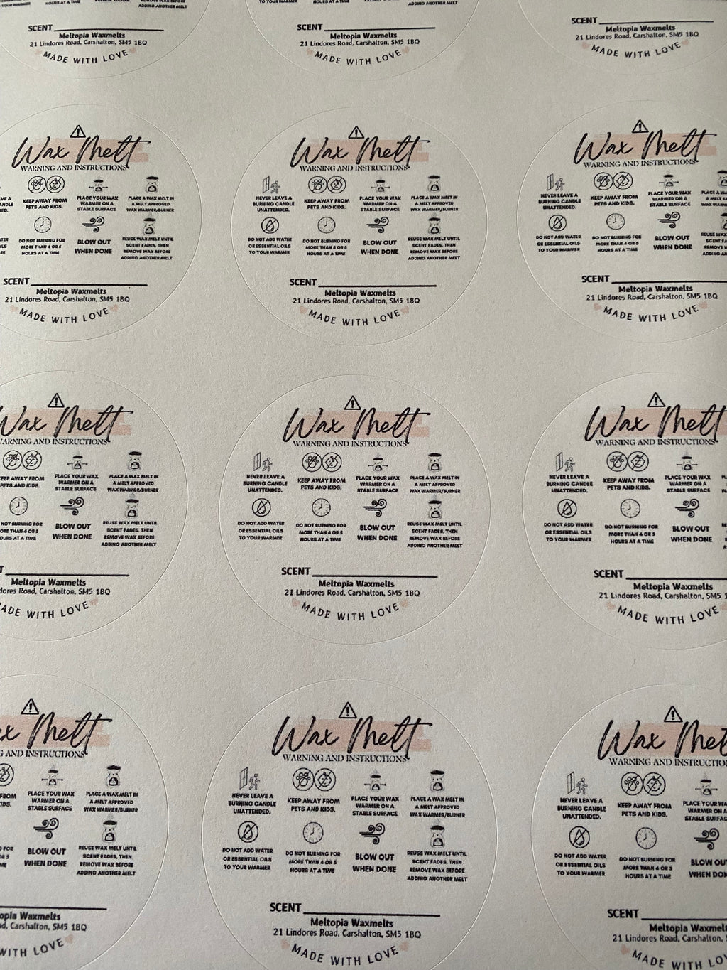 Wax Melts Warning Labels (Round)