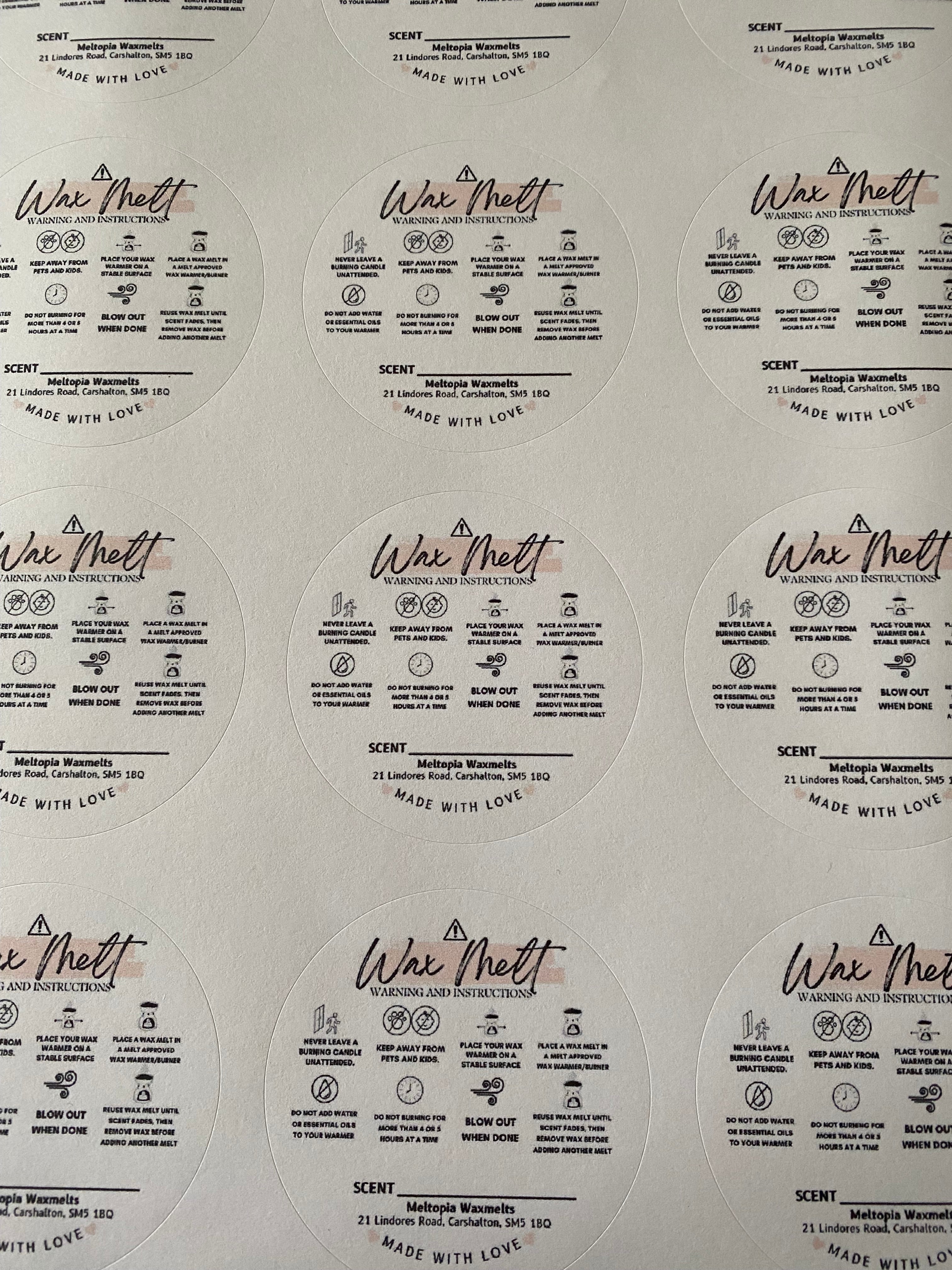 Wax Melts Warning Labels (Round)